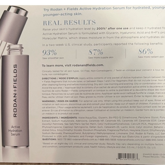 Rodan + Fields  NWT two sample sheet 3 days active hydration serum - Picture 4 of 8